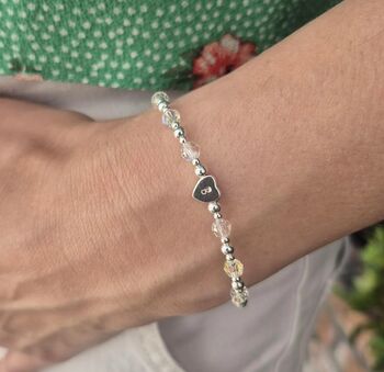 Sterling Silver April Crystal Gemstone Beaded Bracelet: April Birthstone Personalised Initial Heart, 2 of 7