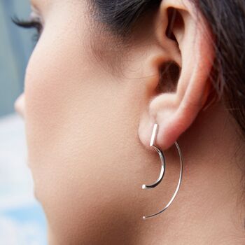 Modern Curved Sterling Silver Drop Earring, 4 of 7