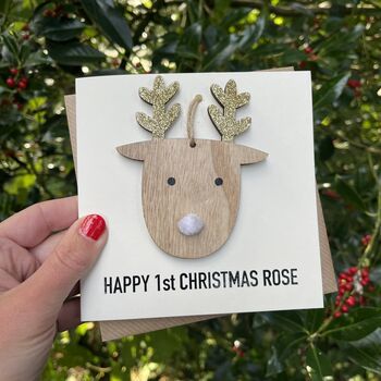 Baby's First Christmas Reindeer Decoration Card, 2 of 3