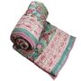 Turquoise, Pink And Burgundy Floral Indian Block Printed Cotton Bed Quilt, thumbnail 5 of 9