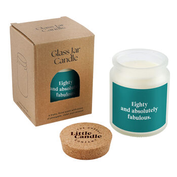 80th Birthday Candle • 'Eighty And Absolutely Fabulous' Large Clear Candle • Birthday Gift • Scented Glass Jar Candle • Gift Box, 3 of 3