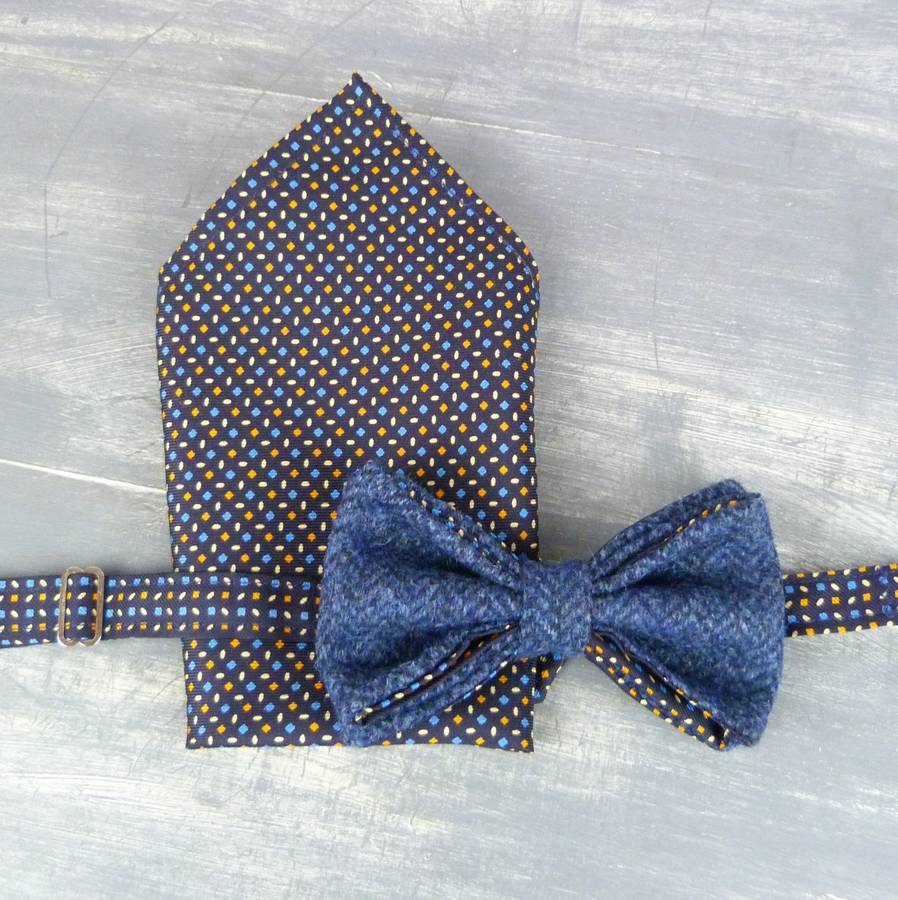 Yorkshire Tweed And Silk Bow Tie And Pocket Square By Moaning Minnie ...