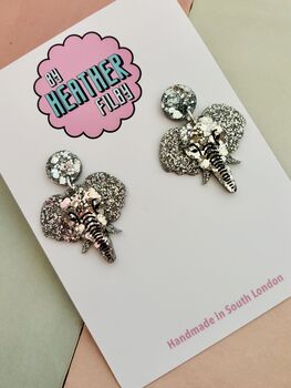 Elephant Glitter Resin Earrings / Animal Lover Gift / Safari Statement Jewellery / Cute Wildlife Accessories, 5 of 5