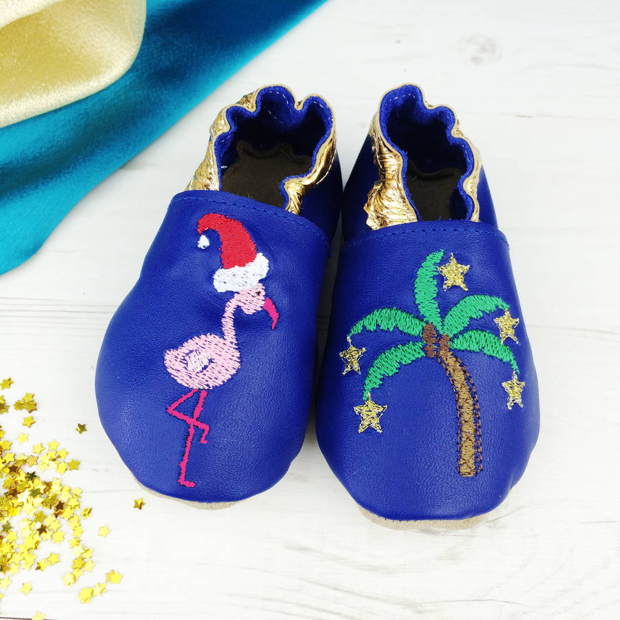 Personalised Tropical Flamingo Christmas Baby Shoes, 1 of 6