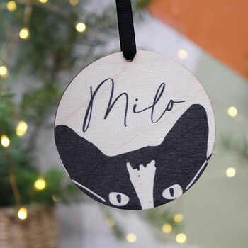 Personalised Wooden Cat Christmas Decoration, 3 of 11