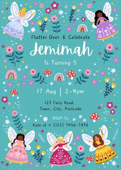 Digital Editable Fairies Kids Birthday Party Invitation Template, 10 of 10