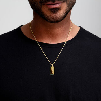 Tall Ingot Tag Men's Necklace 18 K Gold Plated Silver, 8 of 8