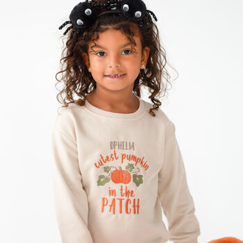 Child's Halloween 'Cutest Pumpkin' Embroidered Personalised Sweatshirt Jumper, 2 of 10