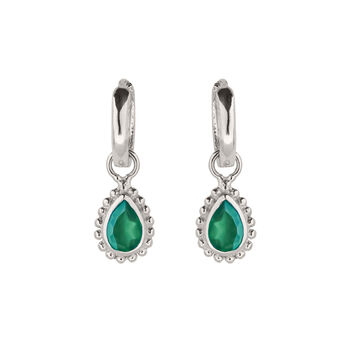 May Birthstone Green Onyx Sterling Silver Huggie Hoop Earrings, 2 of 11