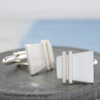 Geometric Cufflinks. Sterling Silver Pinstripe, 3 of 8