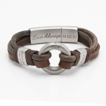 Personalised Memorial Antique Brown Leather Urn Bracelet For Ashes, 4 of 9