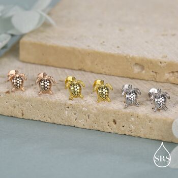 Turtle 16 G Flat Back Stud Earrings In Sterling Silver, 3 of 10