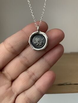 Forget Me Not Sterling Silver Wax Seal Necklace, 5 of 5
