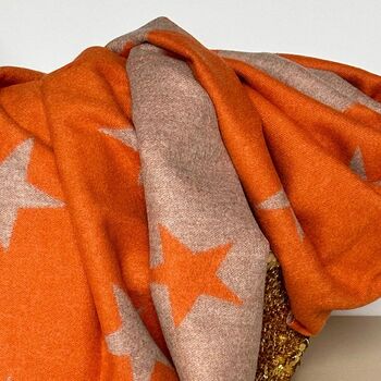 Cashmere Blend Star Scarf In Orange And Grey, 2 of 3