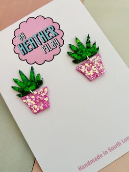 House Plant Glitter Earrings / Plant Lover Gift / Botanical Statement Jewellery / Cute Garden Accessories, 4 of 5