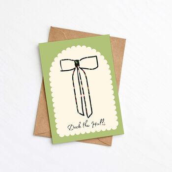 Festive Bow Christmas Card | Deck The Halls Minimalist Greeting Card, 2 of 2