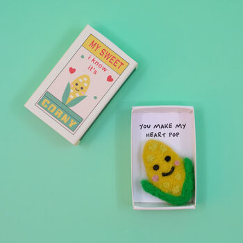 Wool Felt Sweetcorn With Love Message In A Matchbox, 3 of 4