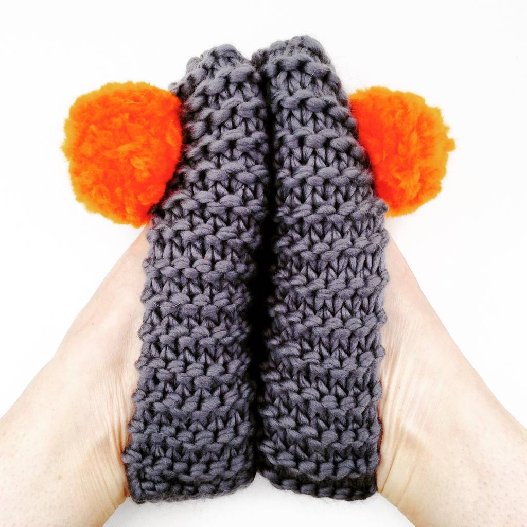 Mary Jane Pompom Slipper Knitting Kit By Wool Couture