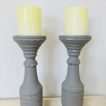 Pair Of Extra Large Vintage Painted Pillar Candlesticks, 4 of 6