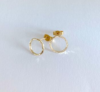 Small Hammered Gold Open Hoop Studs, 7 of 9