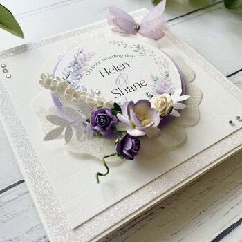 Personalised Wedding Card With 3D Flowers And Butterfly, 2 of 7