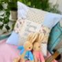 Personalised Pink And Grey Bunny Name Cushion, thumbnail 3 of 8