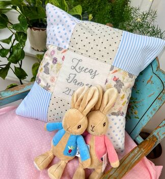 Personalised Pink And Grey Bunny Name Cushion, 3 of 8
