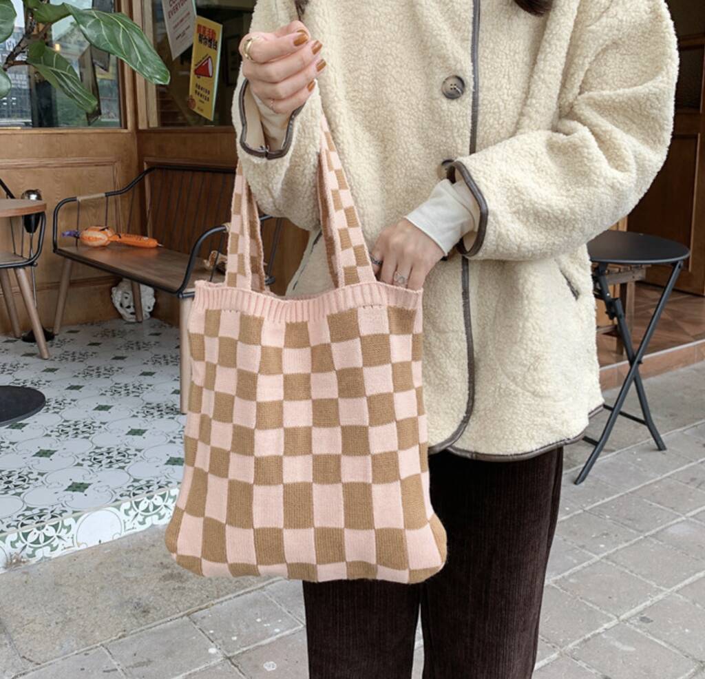 Knitted Checkered Tote Bag, 1 of 7