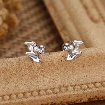 Sterling Silver Chanterelle Mushroom 18 G Screw Back Stud Earrings With Ball Backs, 2 of 12