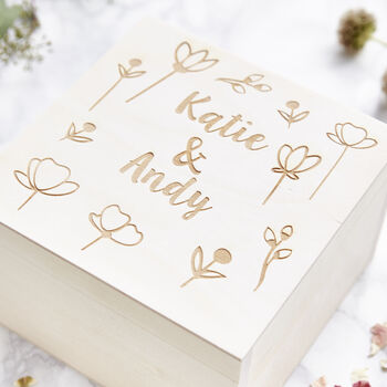 Personalised Floral Couples Wooden Keepsake Box, 2 of 2