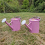 Pair Of Peony Pink And Chrome Trim Watering Cans, thumbnail 1 of 11