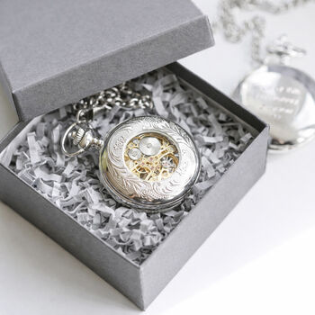 Personalised Roman Skeleton Pocket Watch For Dad Or Groom, 3 of 4