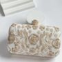 Sofia Embroidered Rectangle Clutch With Flower Clasp In White Colour, thumbnail 1 of 6
