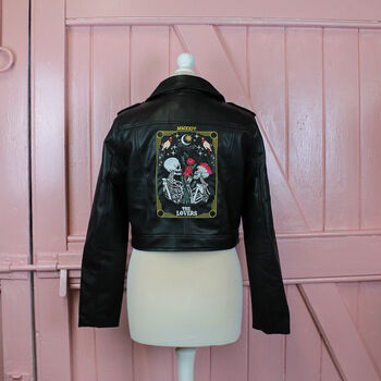 Cropped Tarot Card Black Leather Jacket, 4 of 10