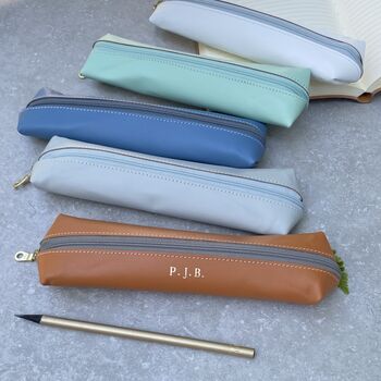 Personalised Recycled Leather Zipped Pen Case, 4 of 8