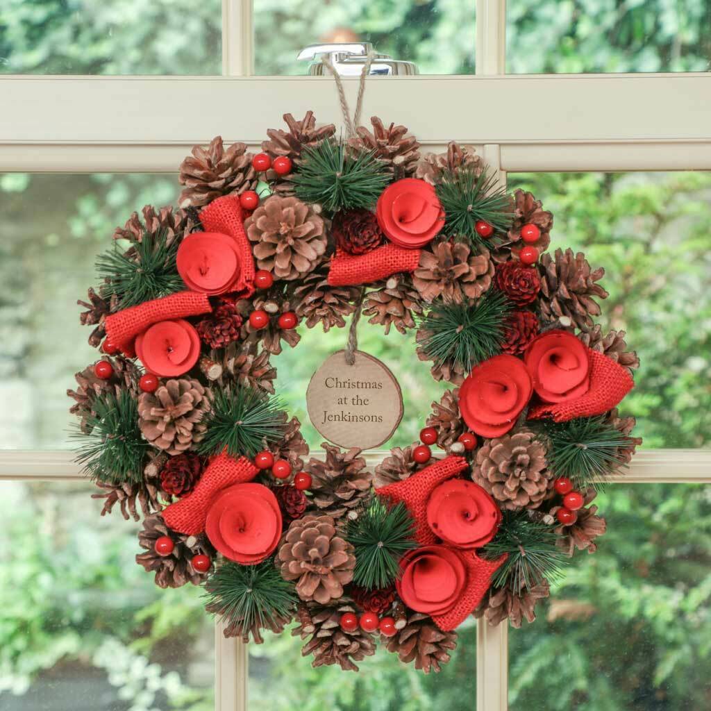 personalised red rose christmas wreath by dibor