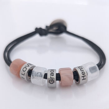 Personalised Beaded Bracelet With Engraved Rings – Custom Travel Bracelet, Memory Keepsake Gift For Him, 6 of 9