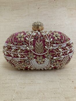 Pink Handcrafted Velvet Oval Clutch Bag, 2 of 4