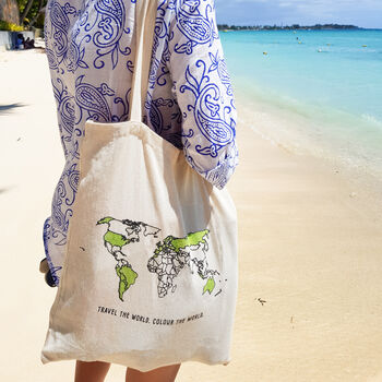 World Map Colour In Tote Bag With Textile Pen, 2 of 5