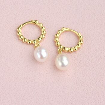 Sterling Silver And Pearl Beaded Hoop Earrings, 7 of 8