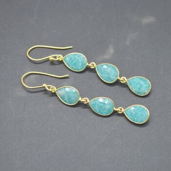 Amazonite Gold Plated Sterling Silver Drop Earrings, 3 of 7