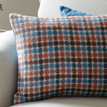 Rectangle Multi Spot Blue And Orange Wool Cushion, 2 of 2