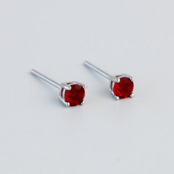 Sterling Silver Red Crystal Stud Earrings, 2 of 4