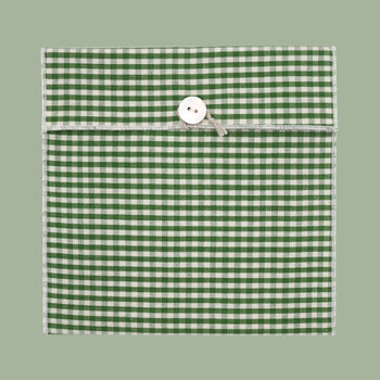 Reusable Organic Gingham Eco Envelope Square | Sage Green, 2 of 5
