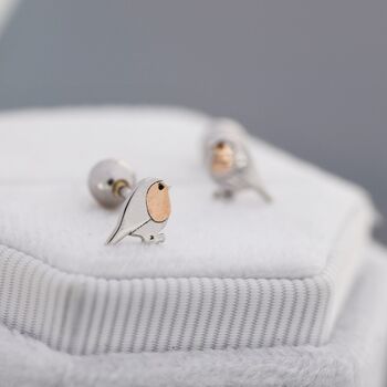 Robin Bird Screw Back Earrings In Sterling Silver, 3 of 11