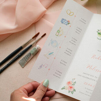 Pink Folded Venue Illustration Wedding Invitation, 7 of 9