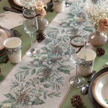 Winter Green Botanical Cotton Christmas Table Runner 3m X 28cm, 3 of 4