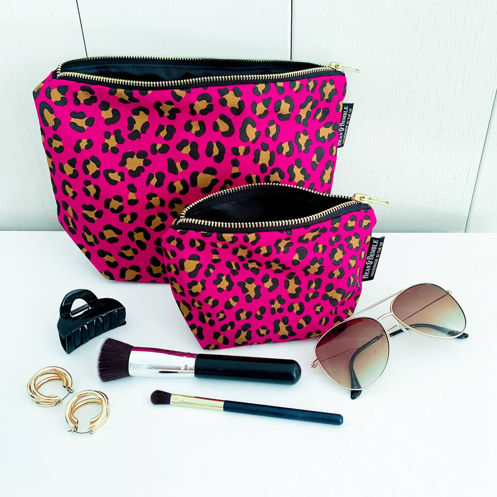 Hot Pink Leopard Print Washable Cosmetic Or Makeup Bag By Bean and Bemble |  