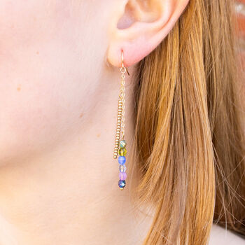 Willow Beaded 14 Karat Gold Filled Dangly Chain Earrings, 2 of 4