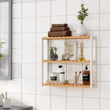 Adjustable Layer Three Tier Bamboo Bathroom Shelf Rack, 2 of 9